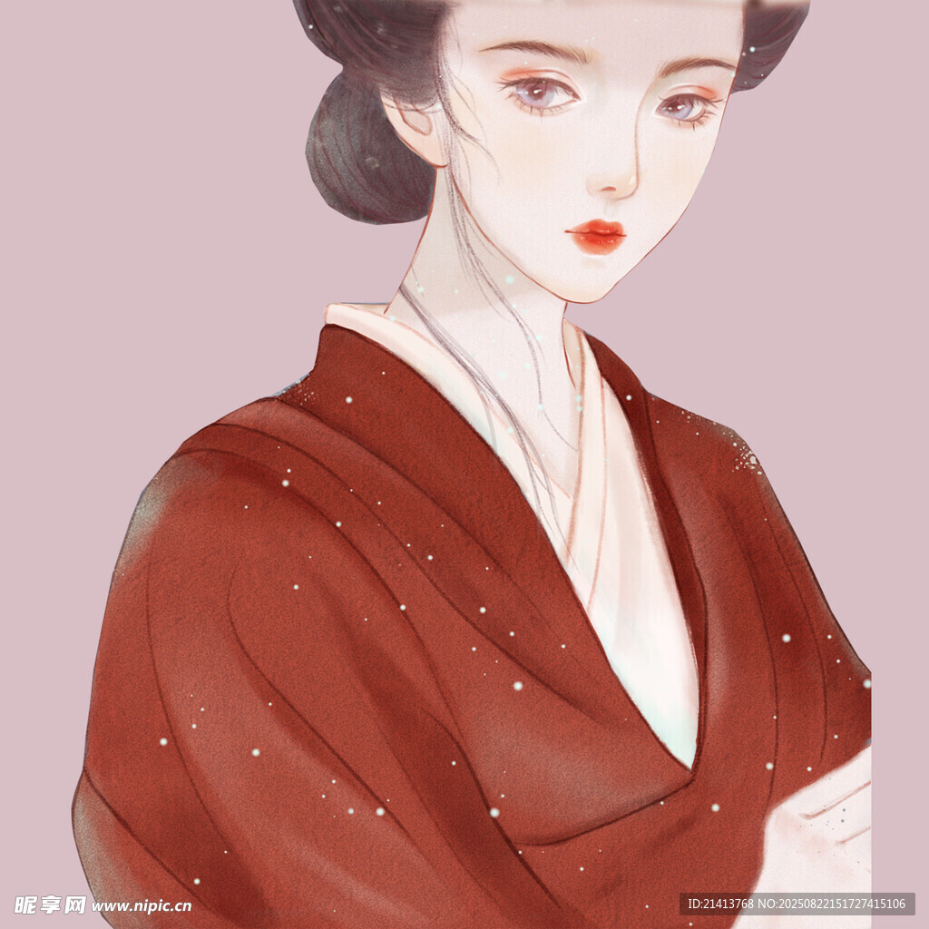 古风红衣女子优雅侧立