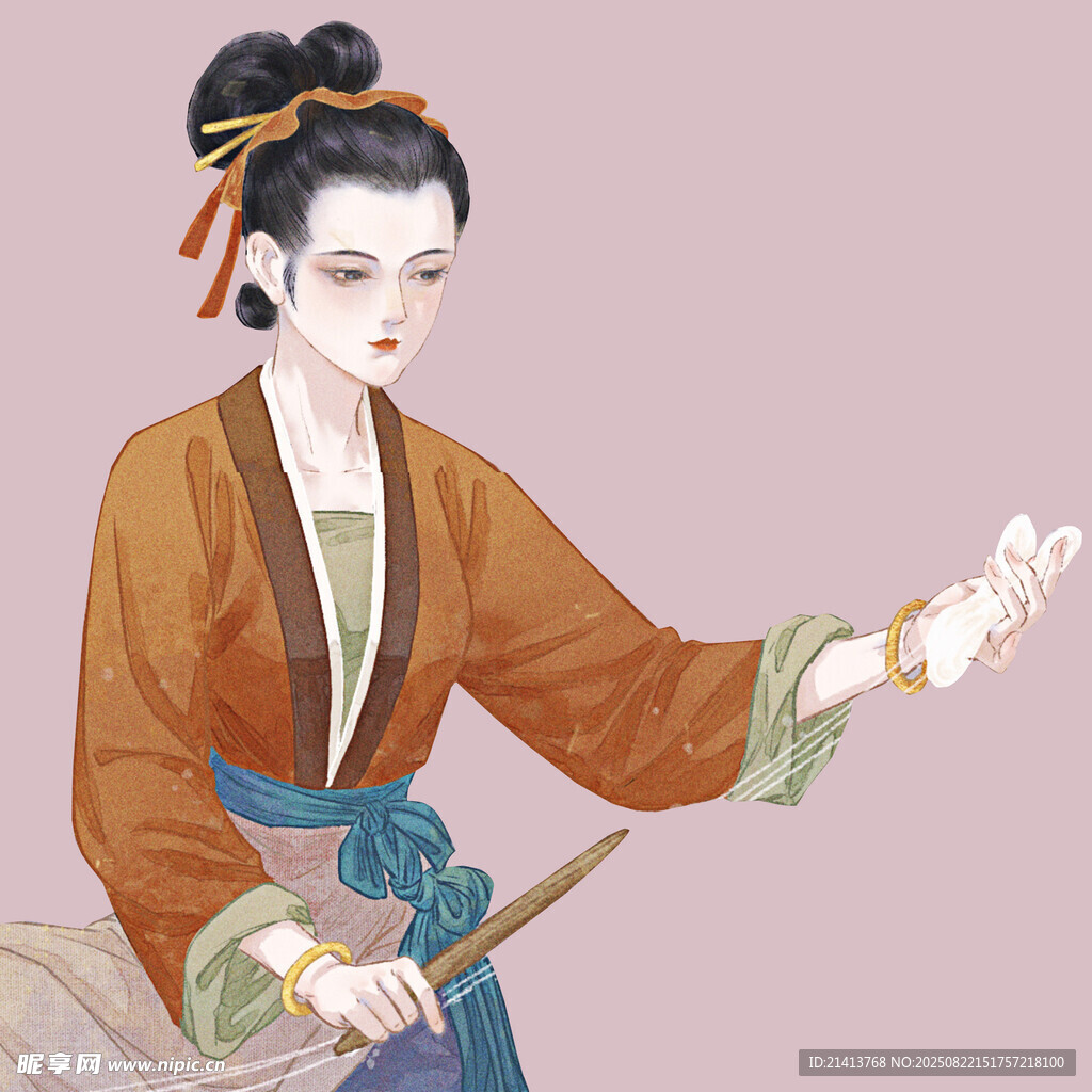 古风持杖仕女图