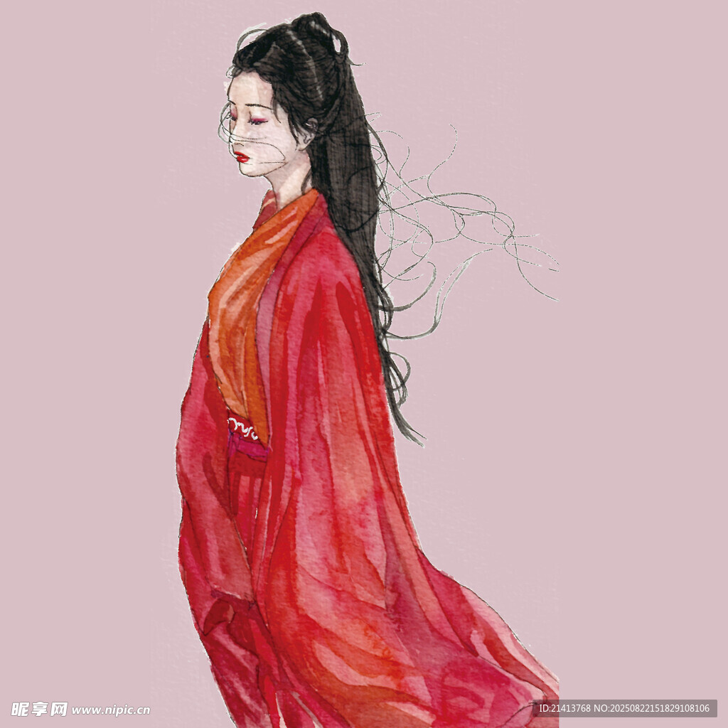 红衣飘逸的古风女子