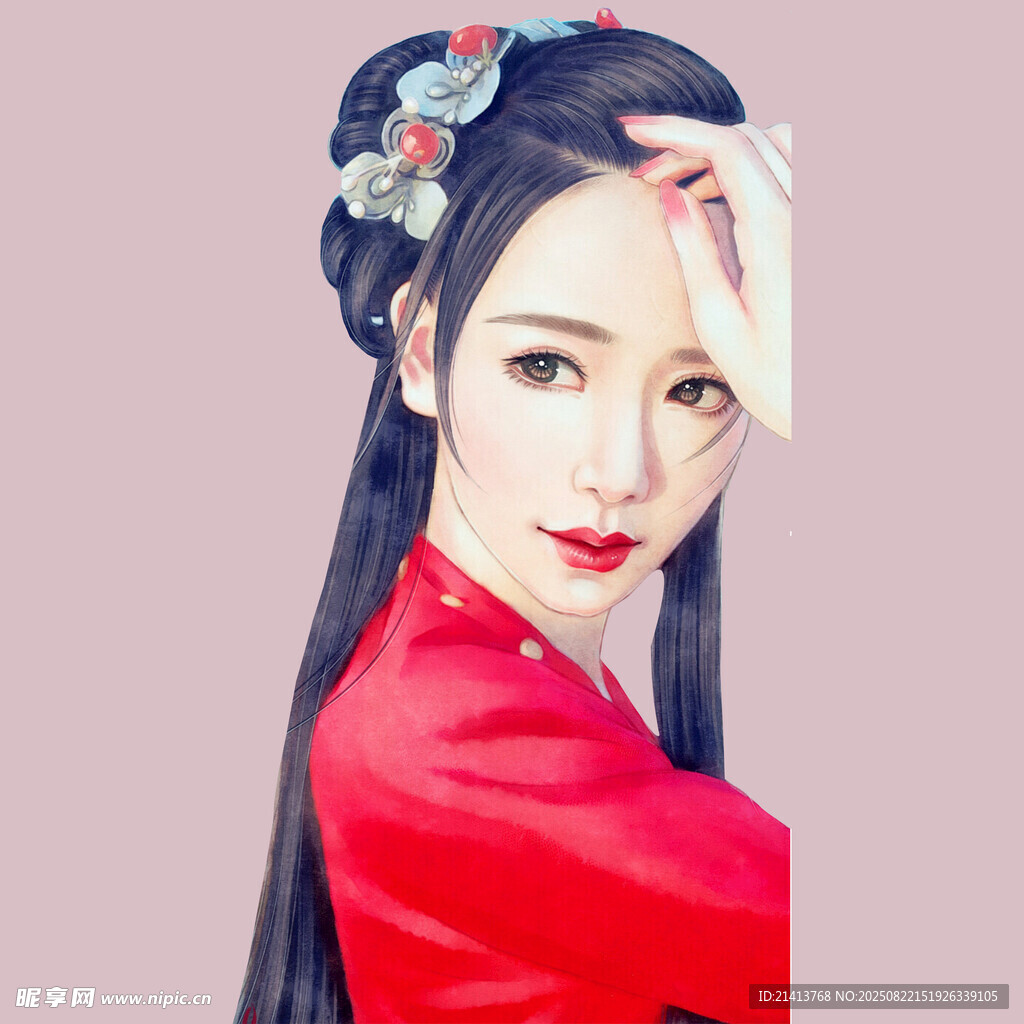 红衣古装女子优雅造型
