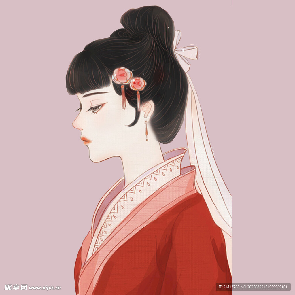 古风红衣佳人侧颜