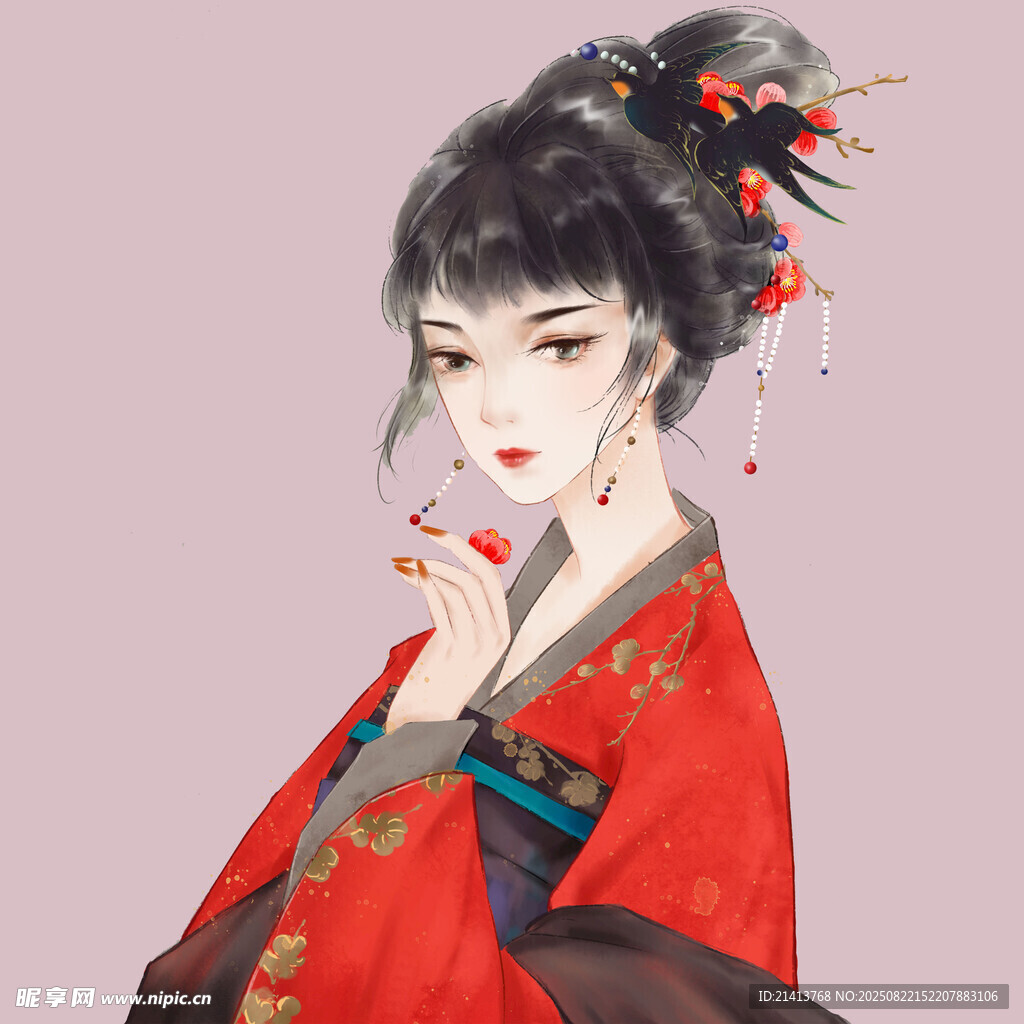 古风红衣女子优雅扮相