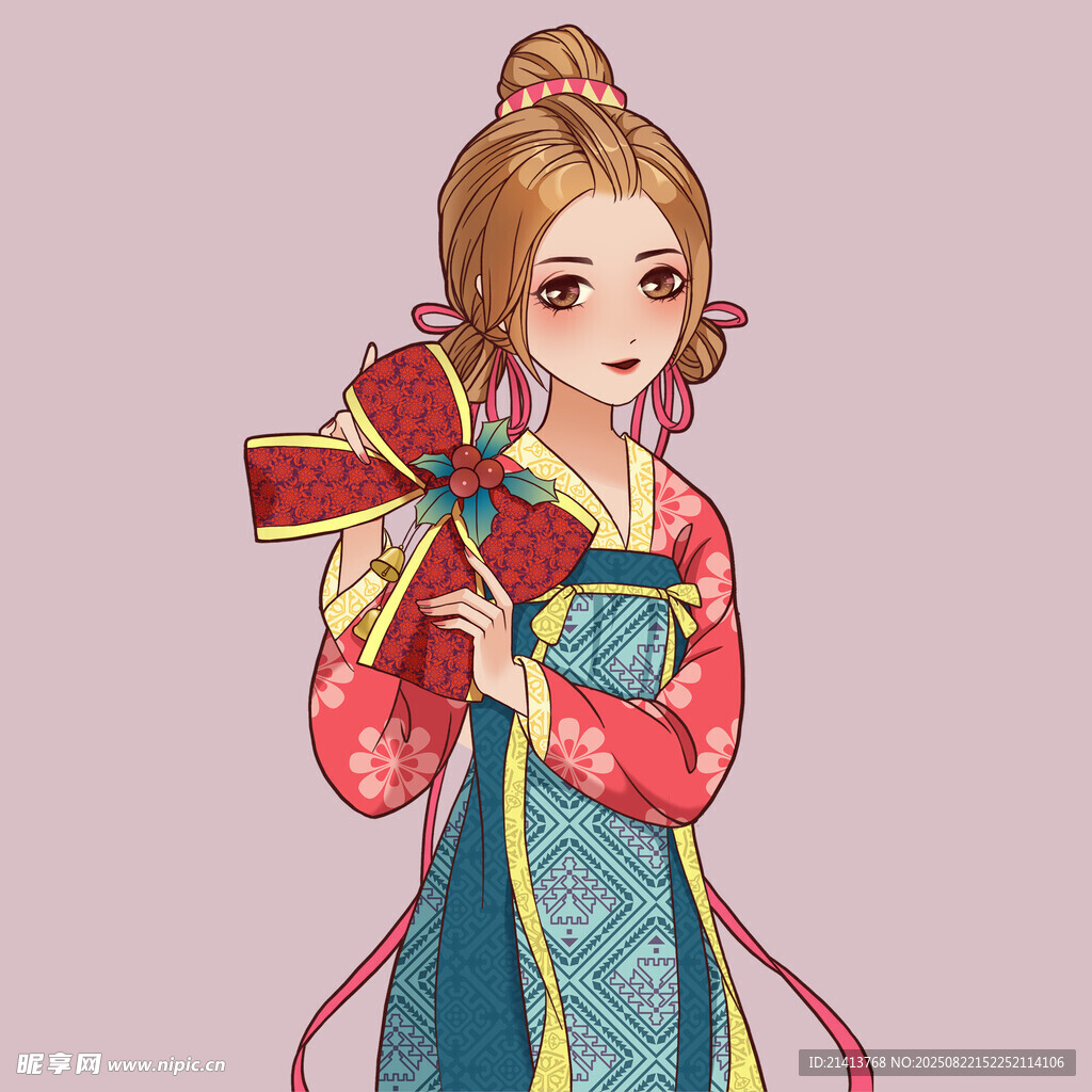 古风少女手持精美蝴蝶结