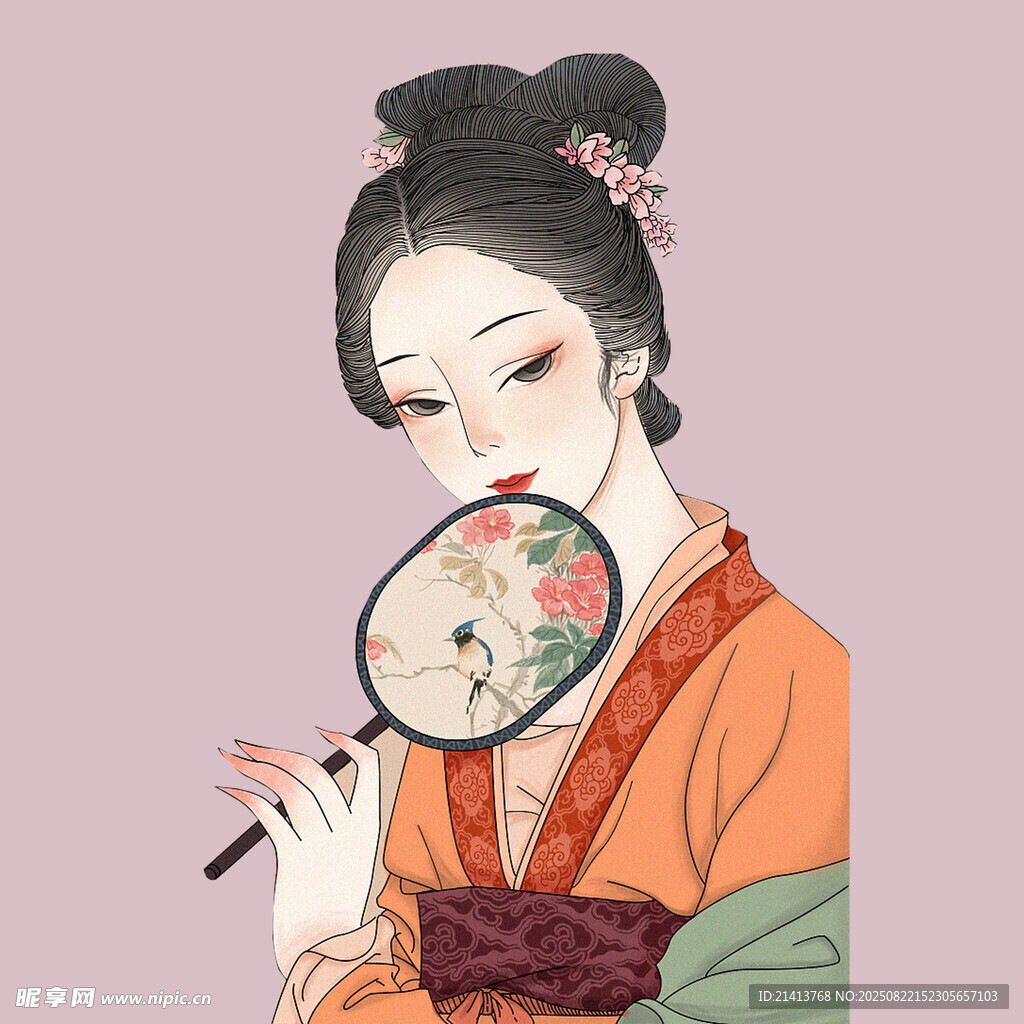 古风佳人持扇优雅赏景