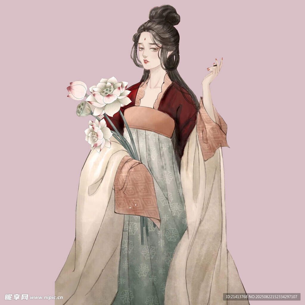 古风持花优雅古装女子