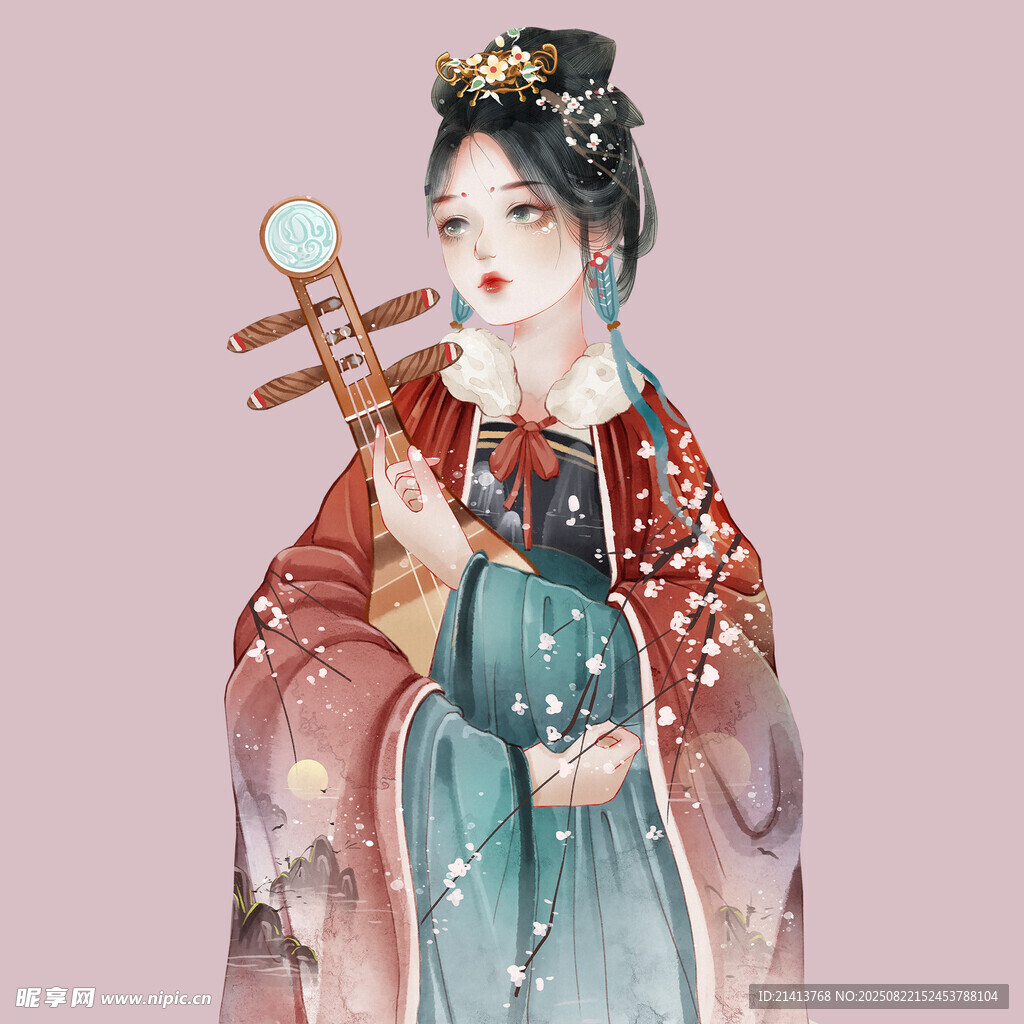 古风持琴汉服女子形象