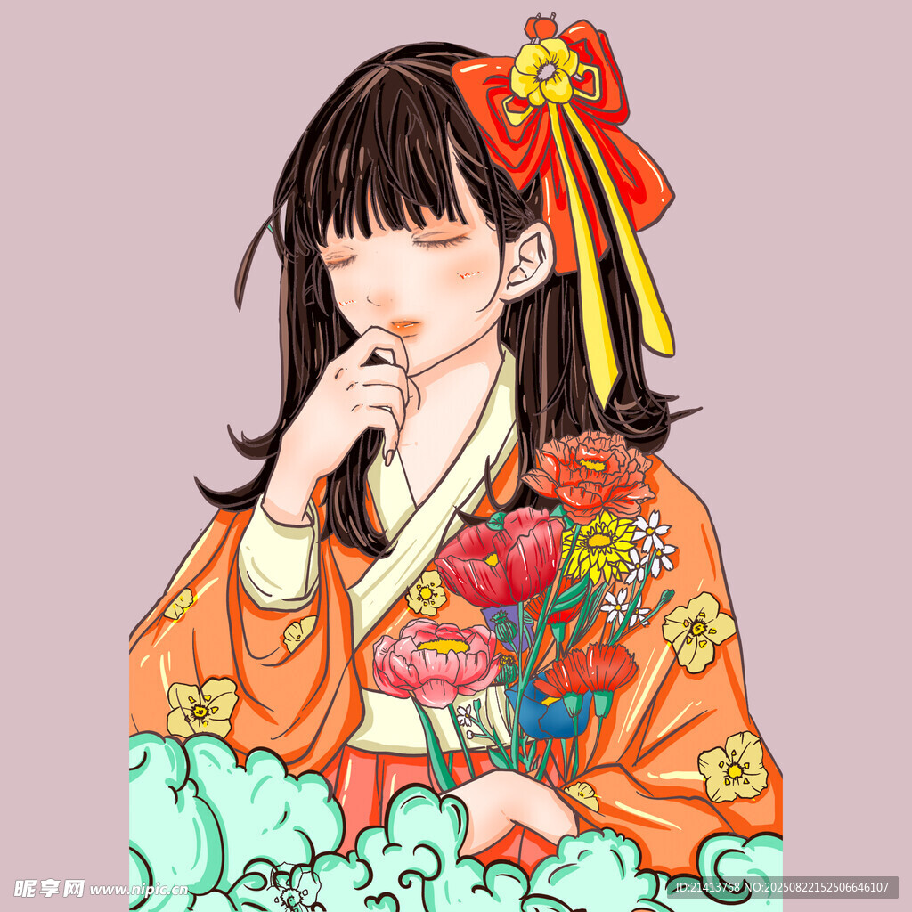 古风少女身着华丽和服