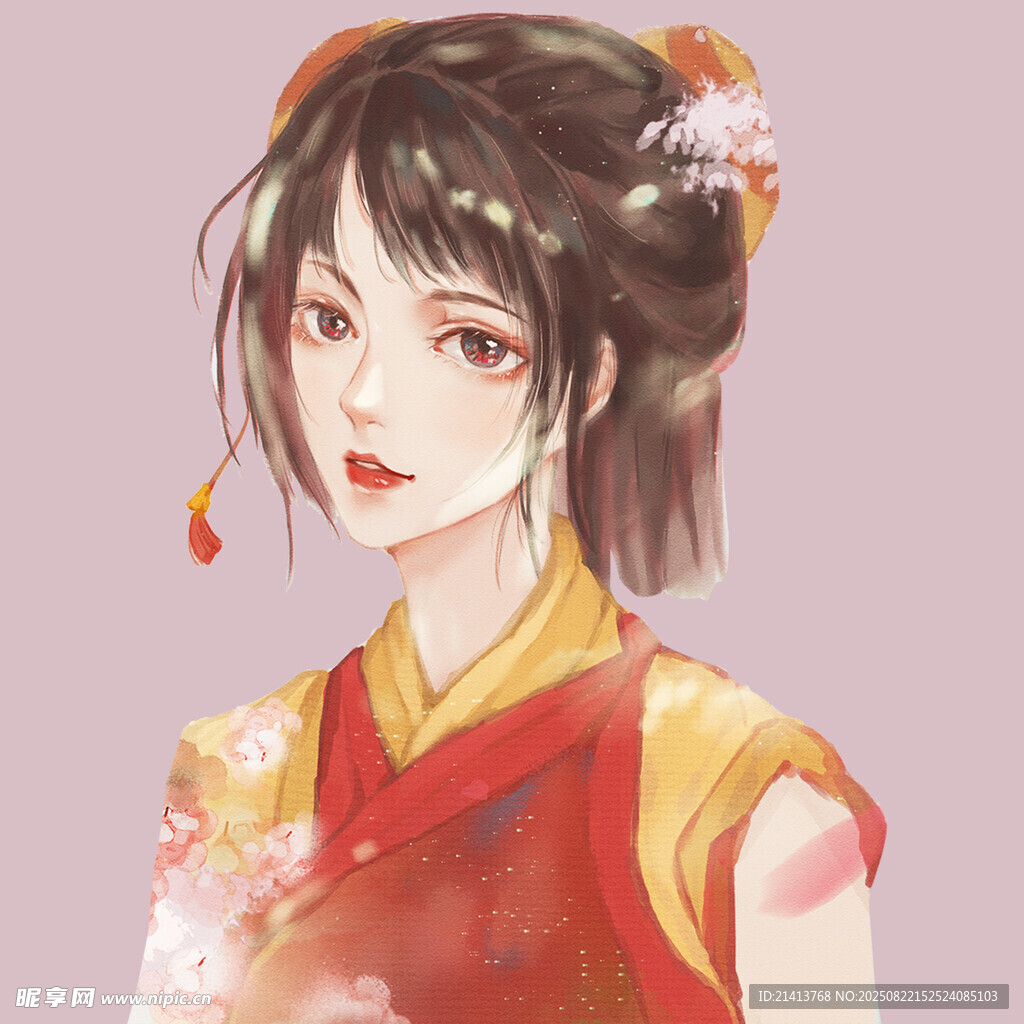 古风红衣少女优雅扮相