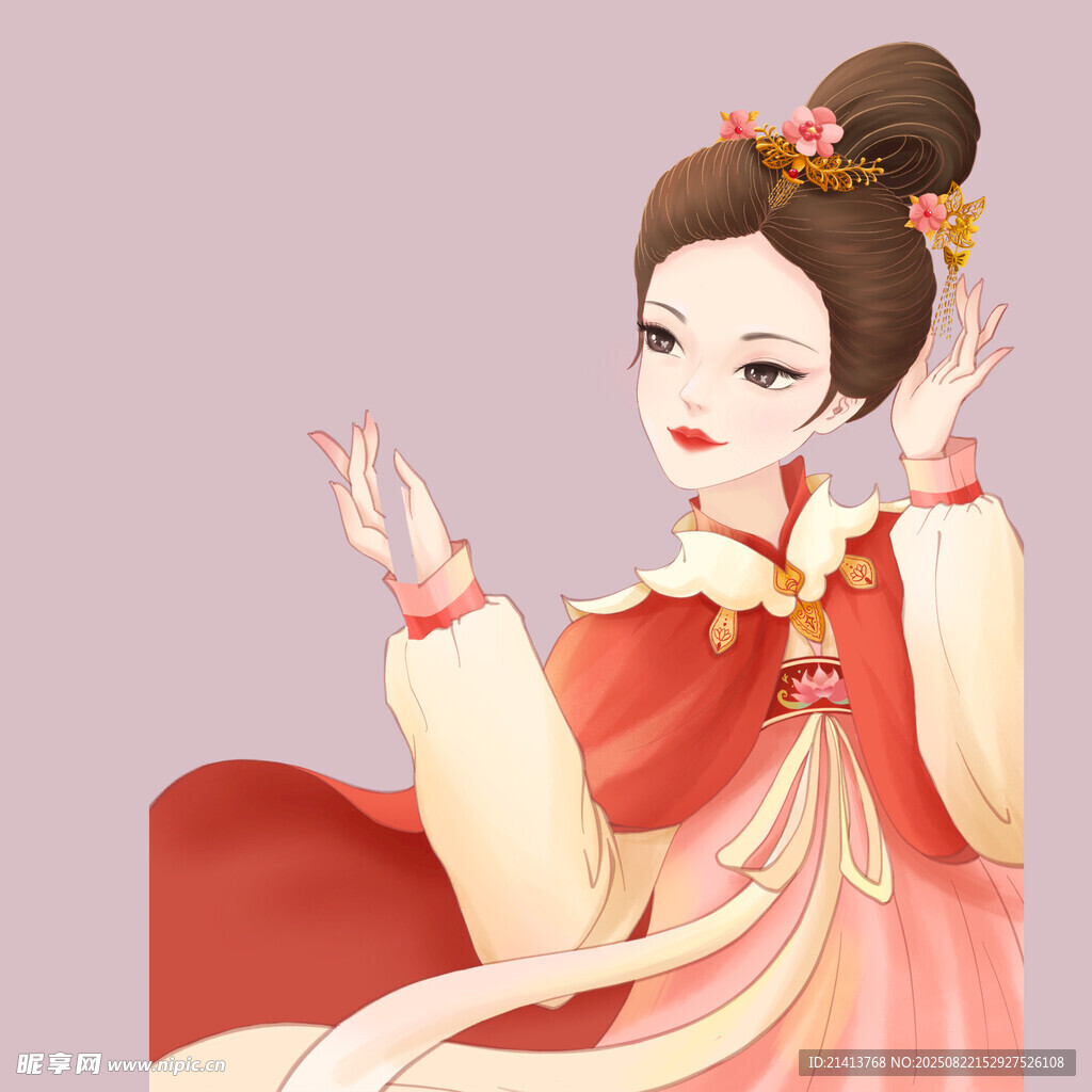古风红衣女子优雅姿态