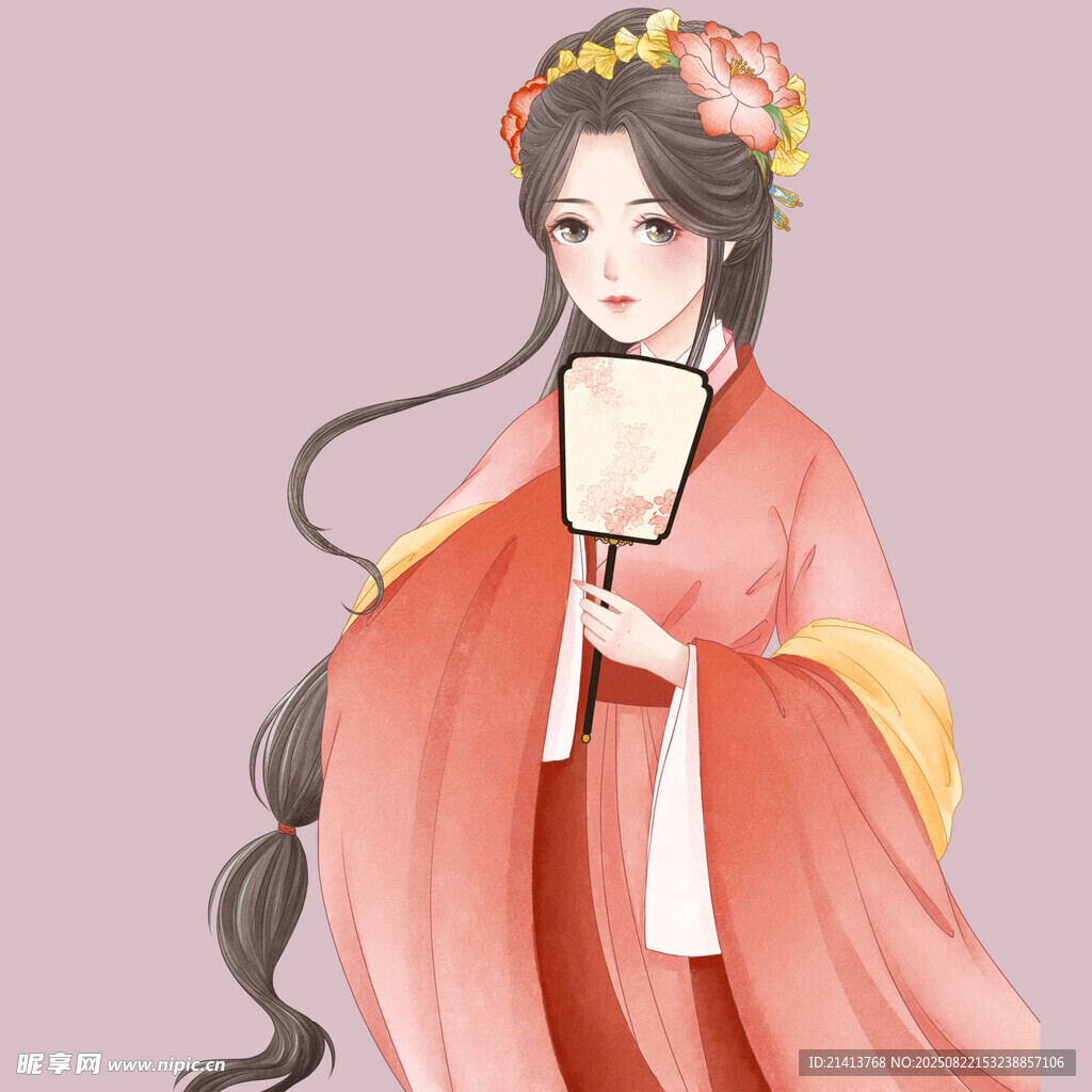 古风汉服女子手持团扇