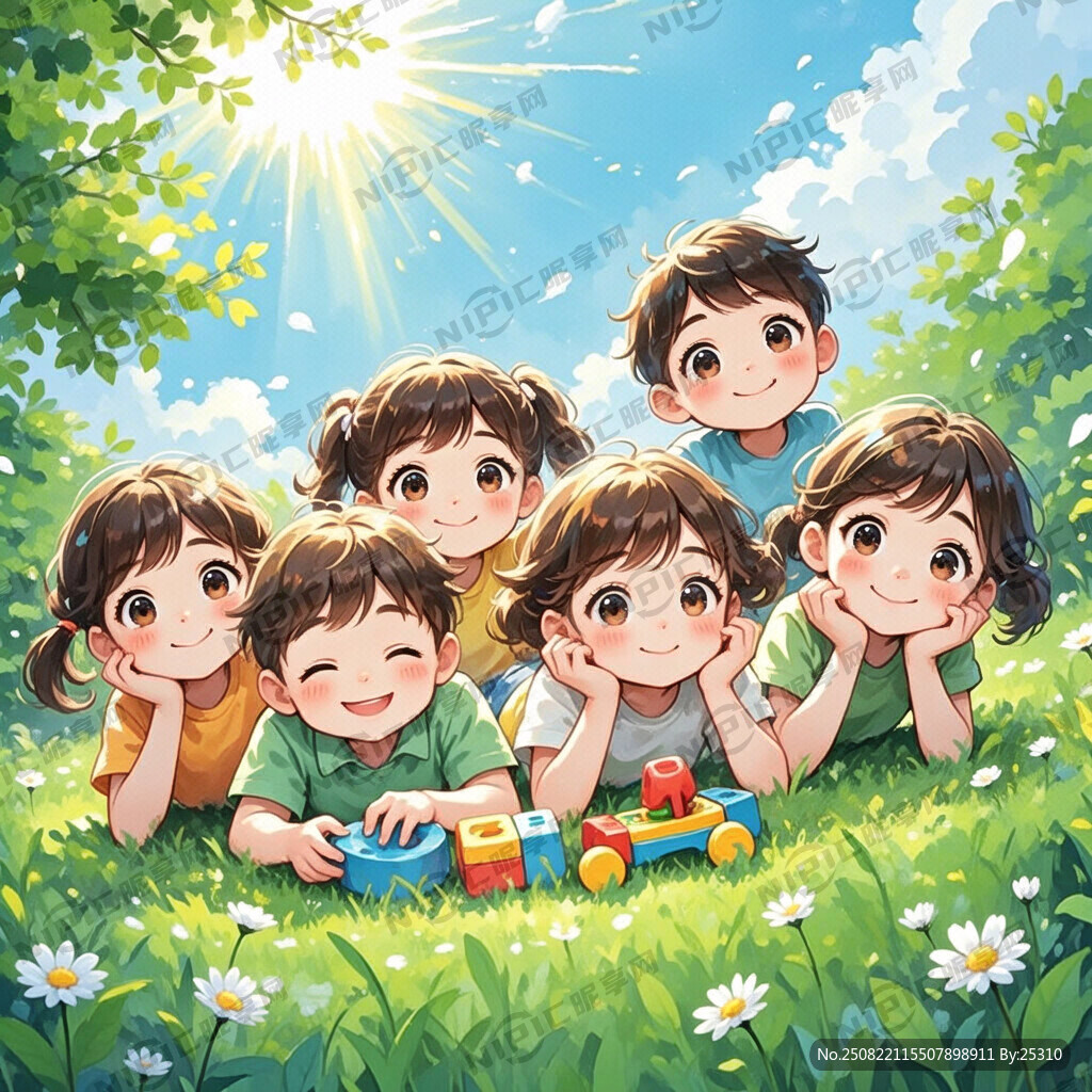 5个小朋友 春季 45度角