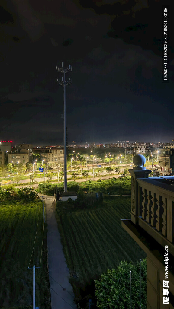 城市夜景中的绿地与建筑