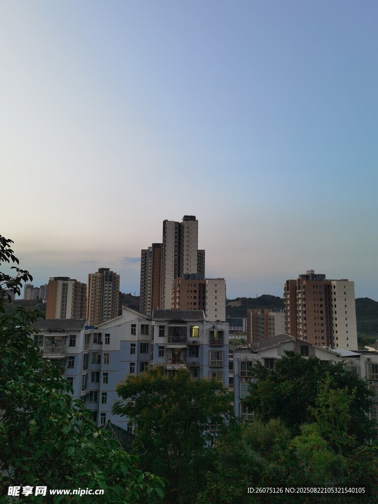城市天际线与葱郁绿植