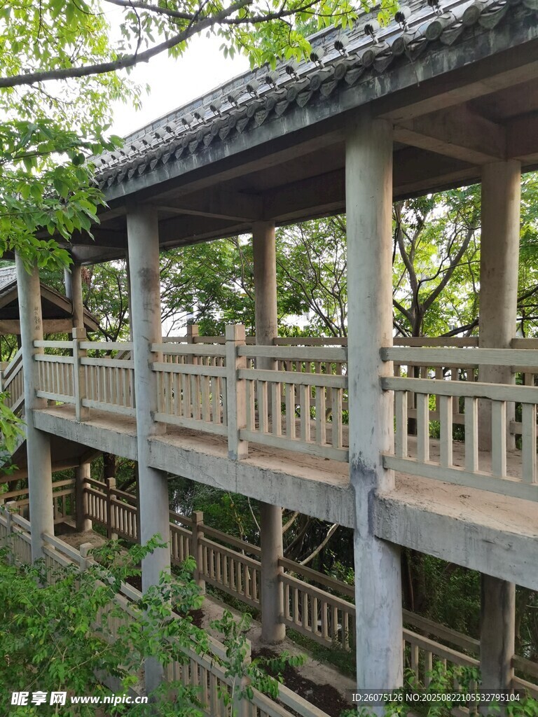 中式长廊隐于绿意之间
