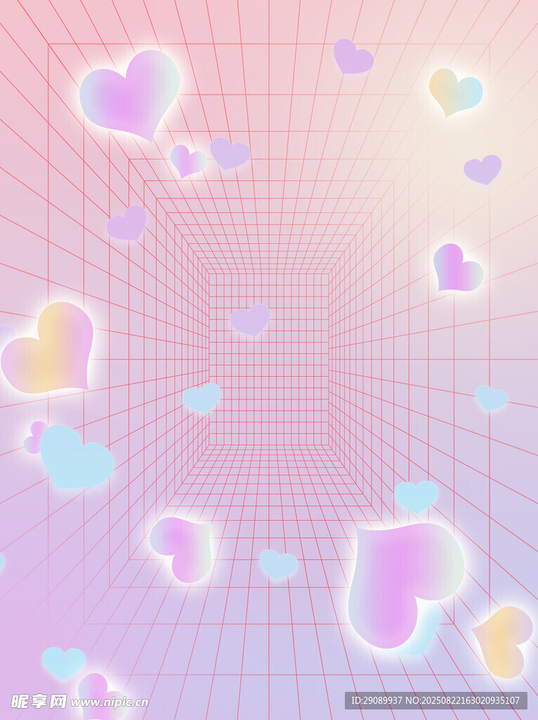 梦幻心形渐变网格背景