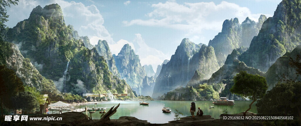 山水画卷 静谧的自然美景