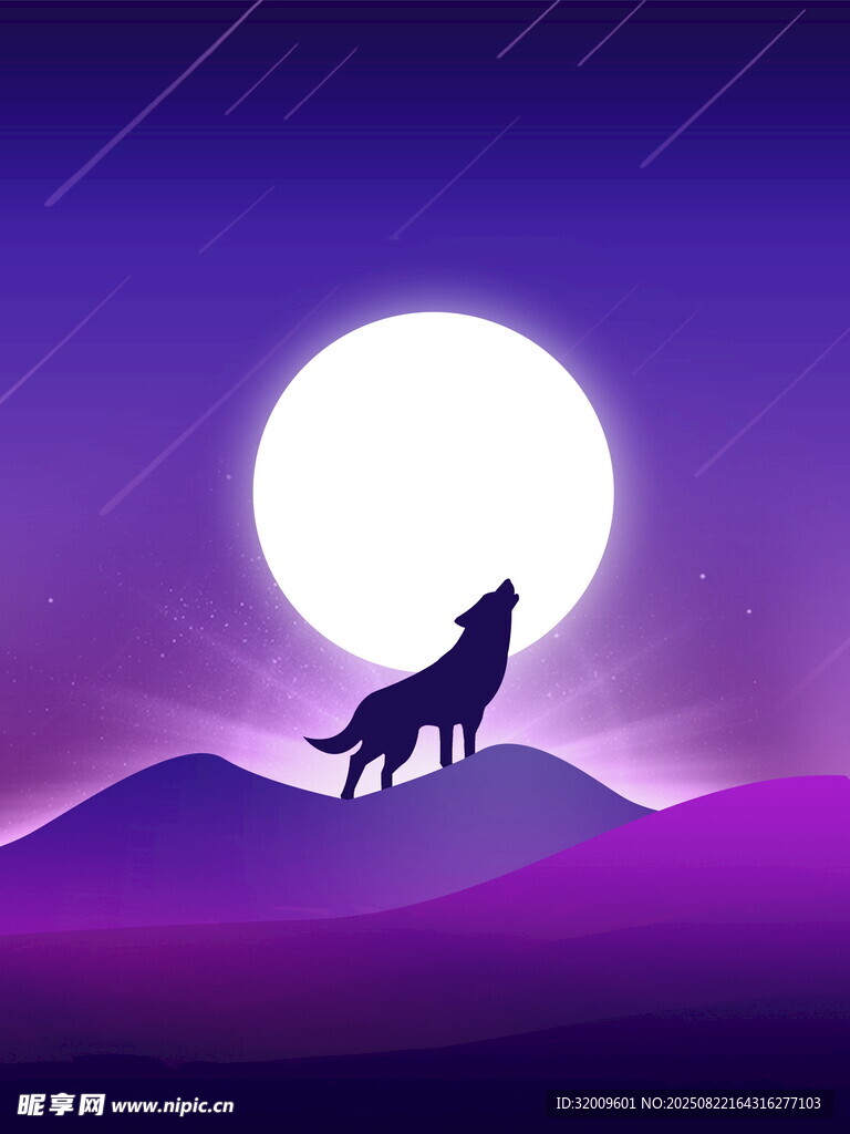 月夜孤狼嚎叫