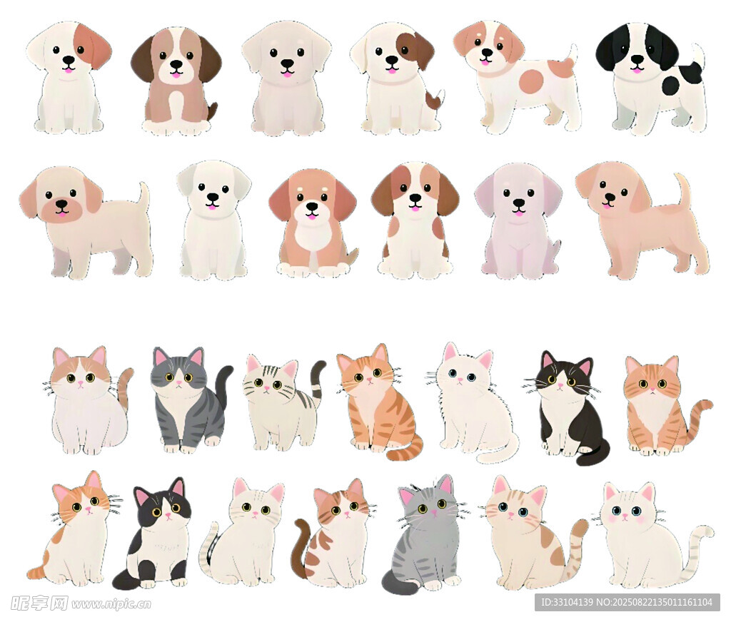 可爱猫狗插画集合 PNG格式