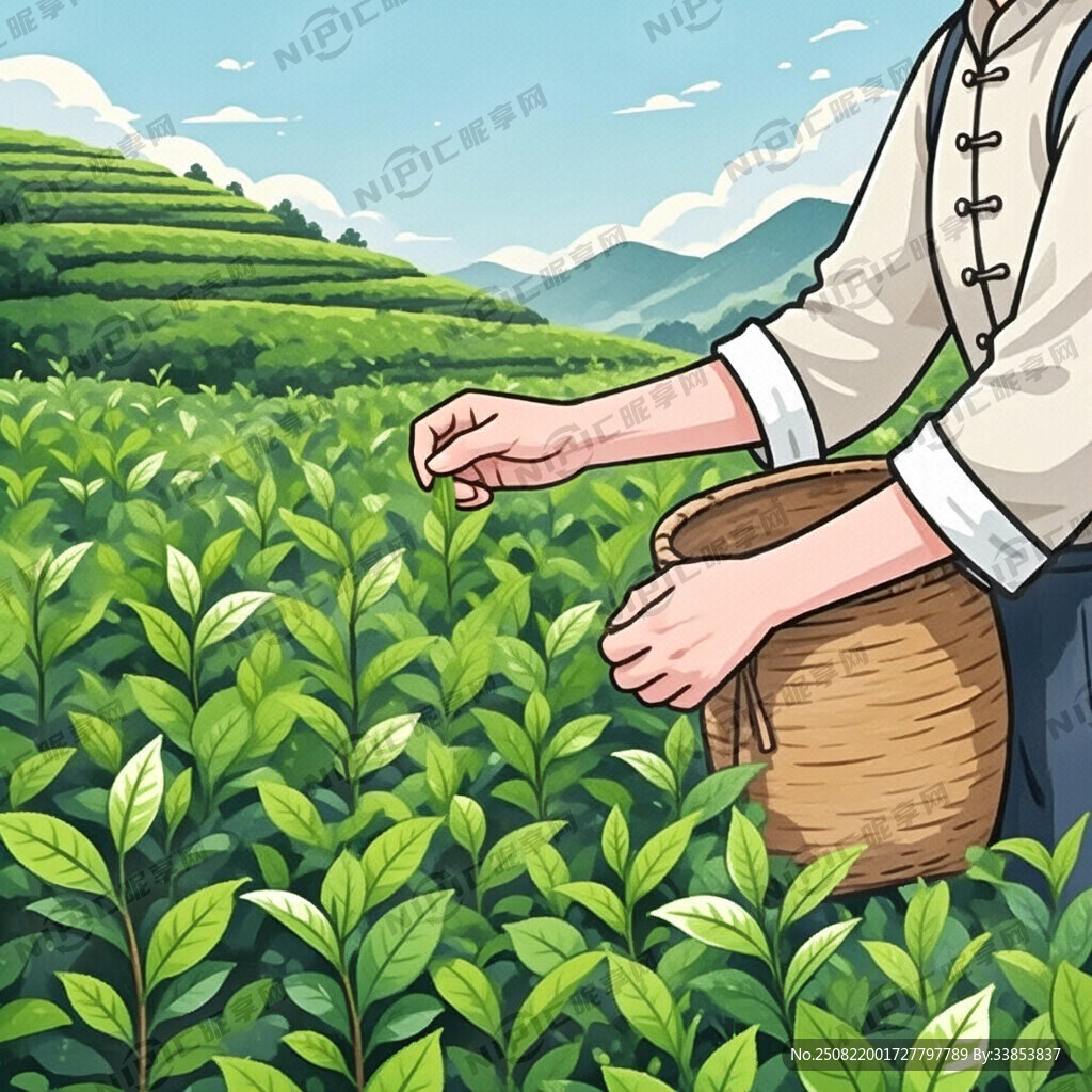 采茶人原创插画图片