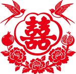 中式喜庆双喜剪纸图案