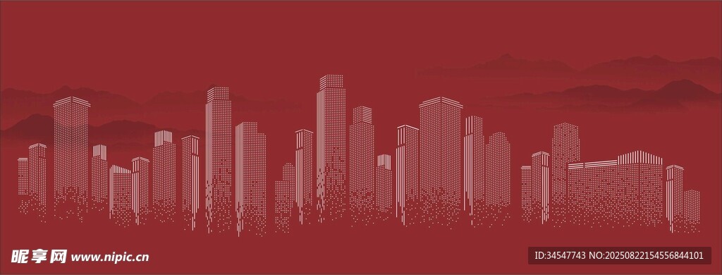 红色城市天际线轮廓图