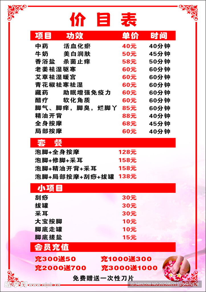 价目表展示