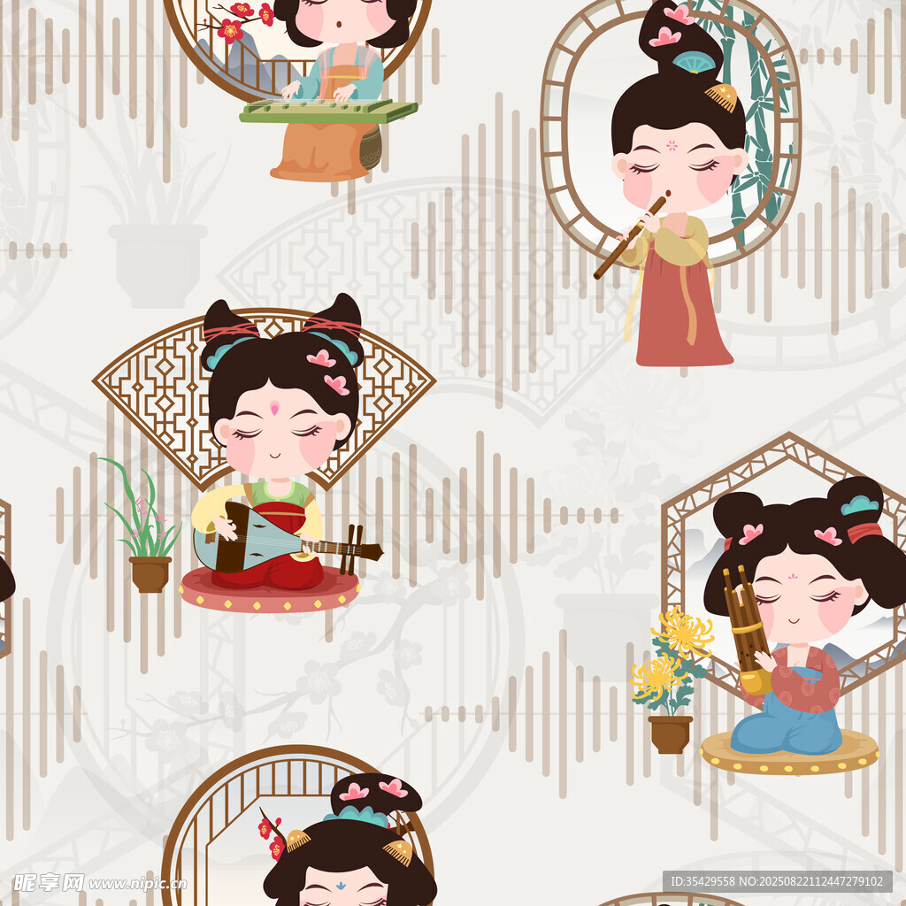 古风仕女图案设计素材