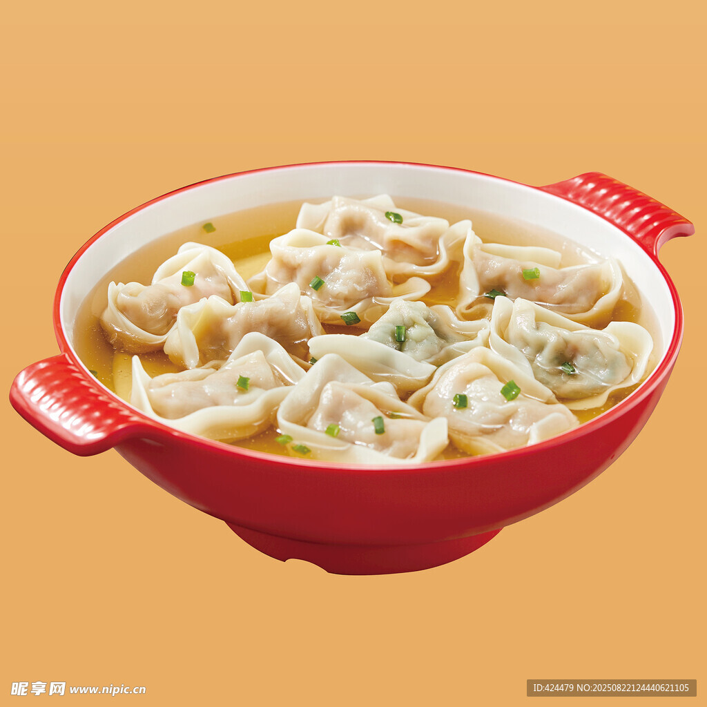 红色碗中美味馄饨