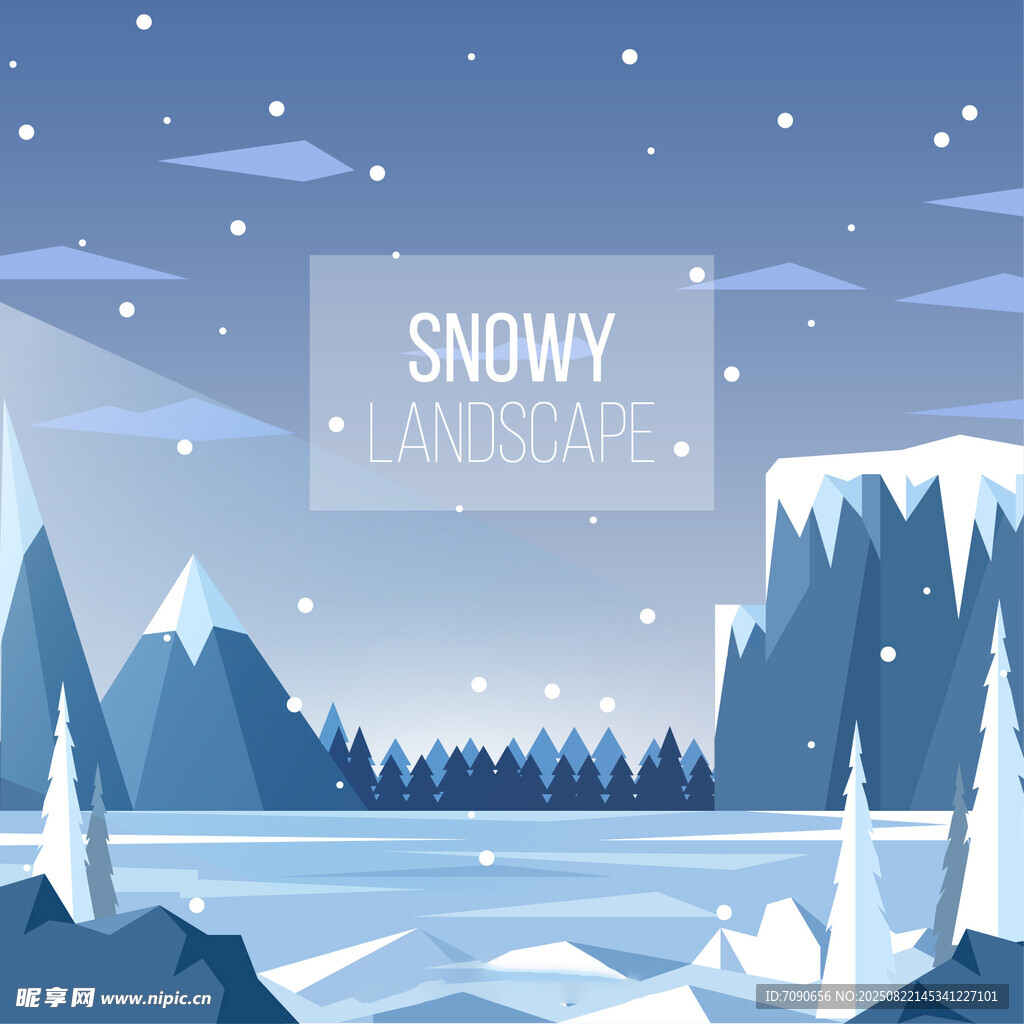 冬日雪景中的山川与冰湖