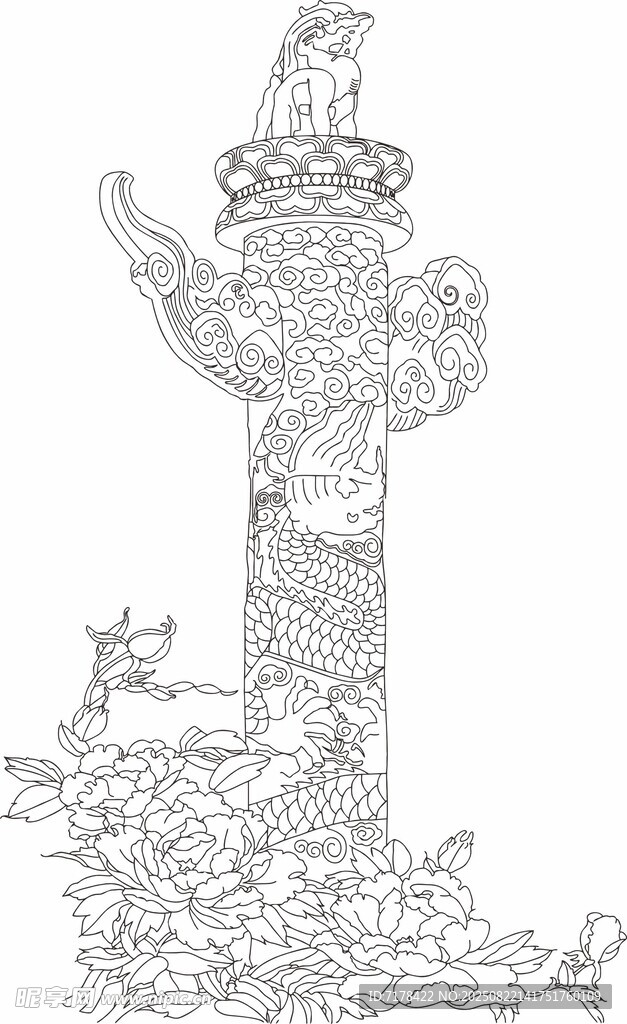 磨纱艺术玻璃花卉黑白线稿插画