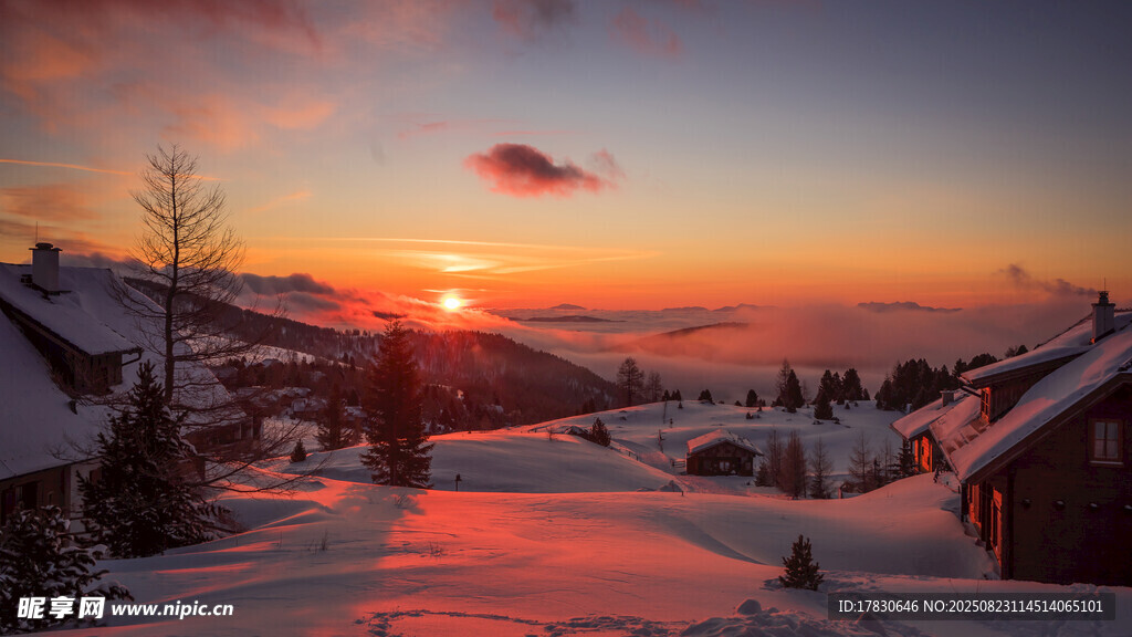 雪野落日美景