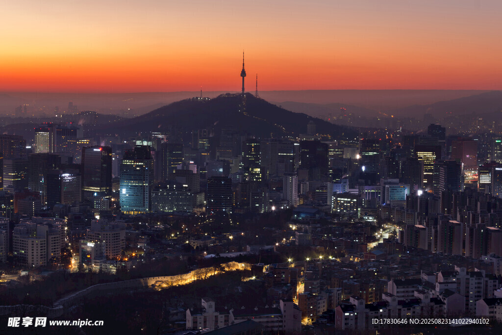 首尔城市黄昏天际线美景