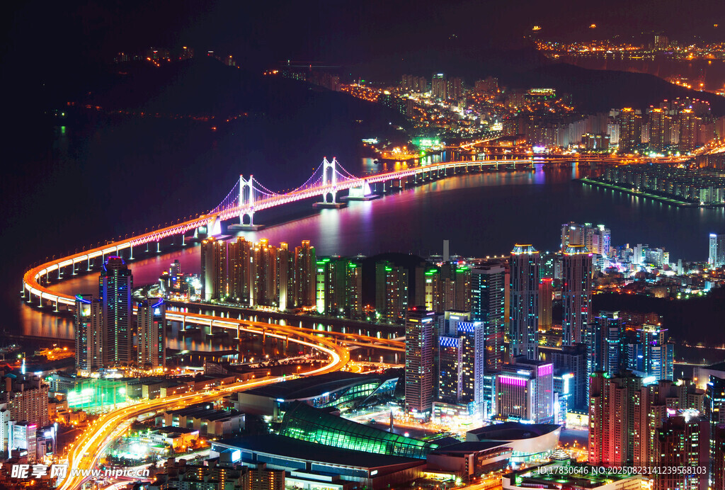 城市璀璨夜景与跨海大桥