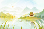 山水间的古典楼阁美景