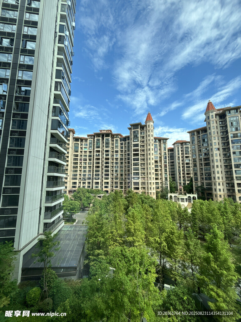 城市中高楼与绿植景观