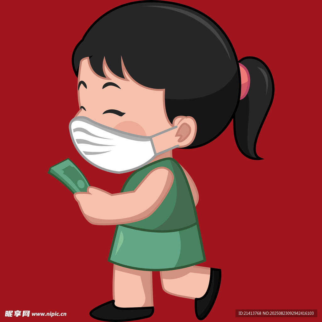 戴口罩的可爱小女孩