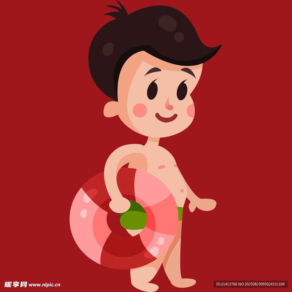 拿西瓜泳圈的可爱小男孩