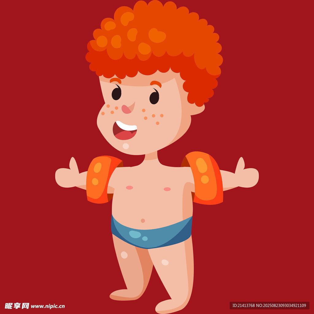 穿泳圈的快乐红发小男孩