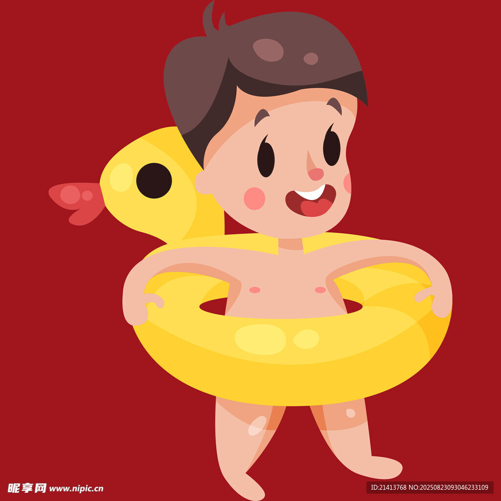 怀抱小黄鸭泳圈的萌娃