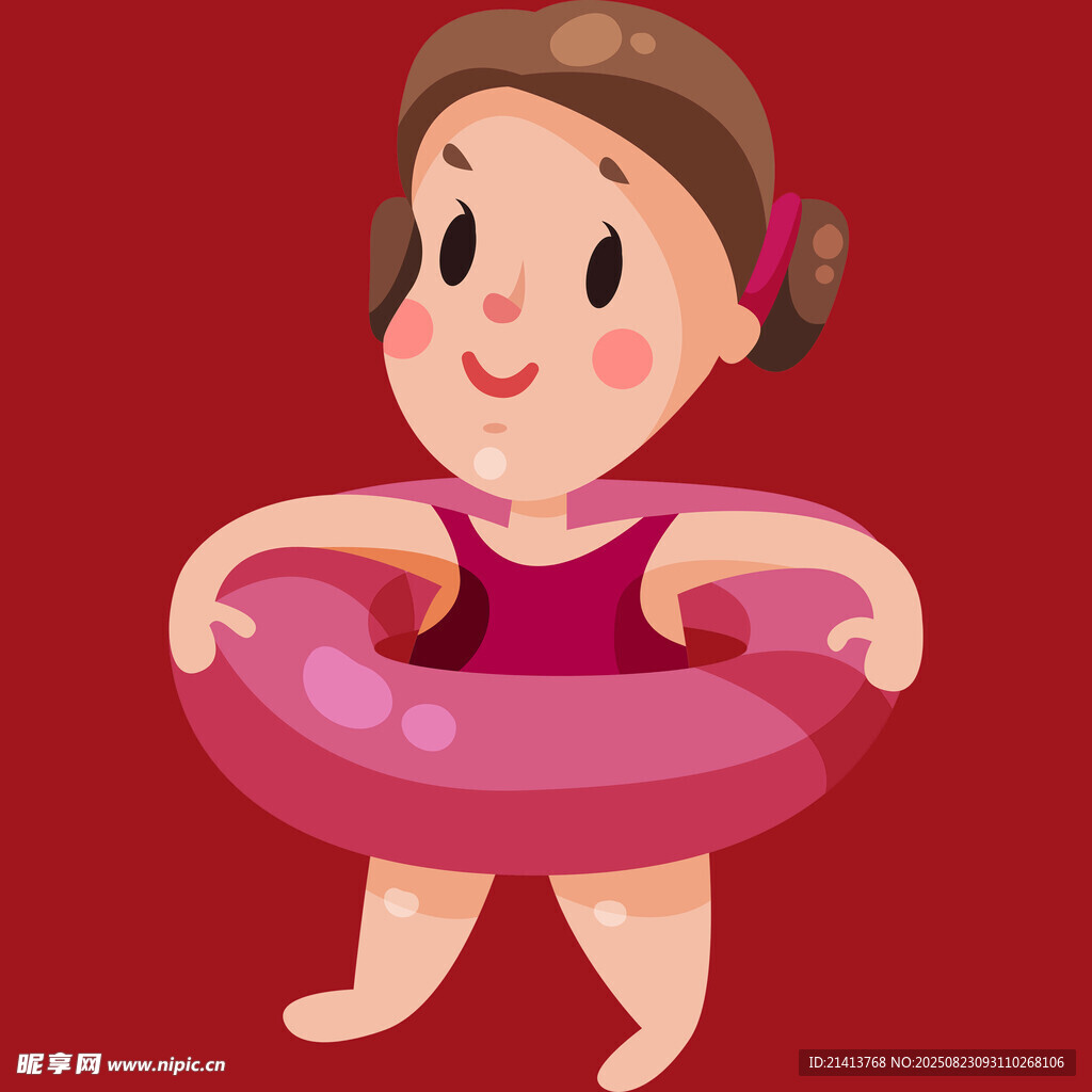 穿泳衣戴泳圈的可爱女孩
