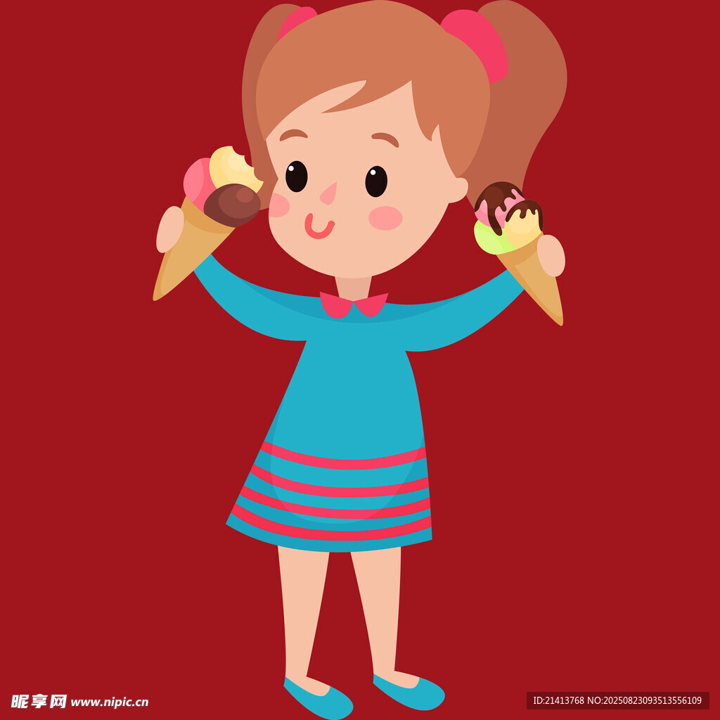 手持冰淇淋的可爱小女孩