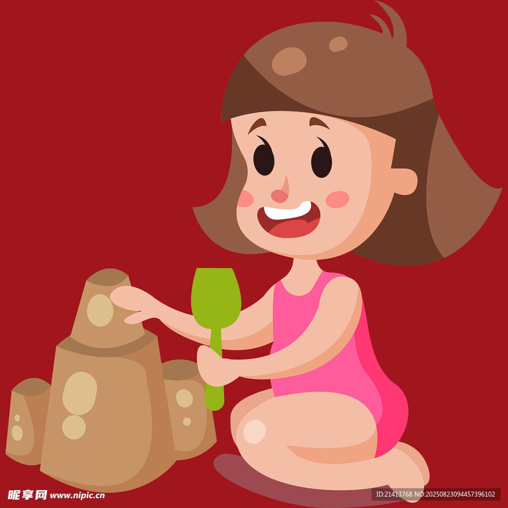 小女孩快乐玩沙堡
