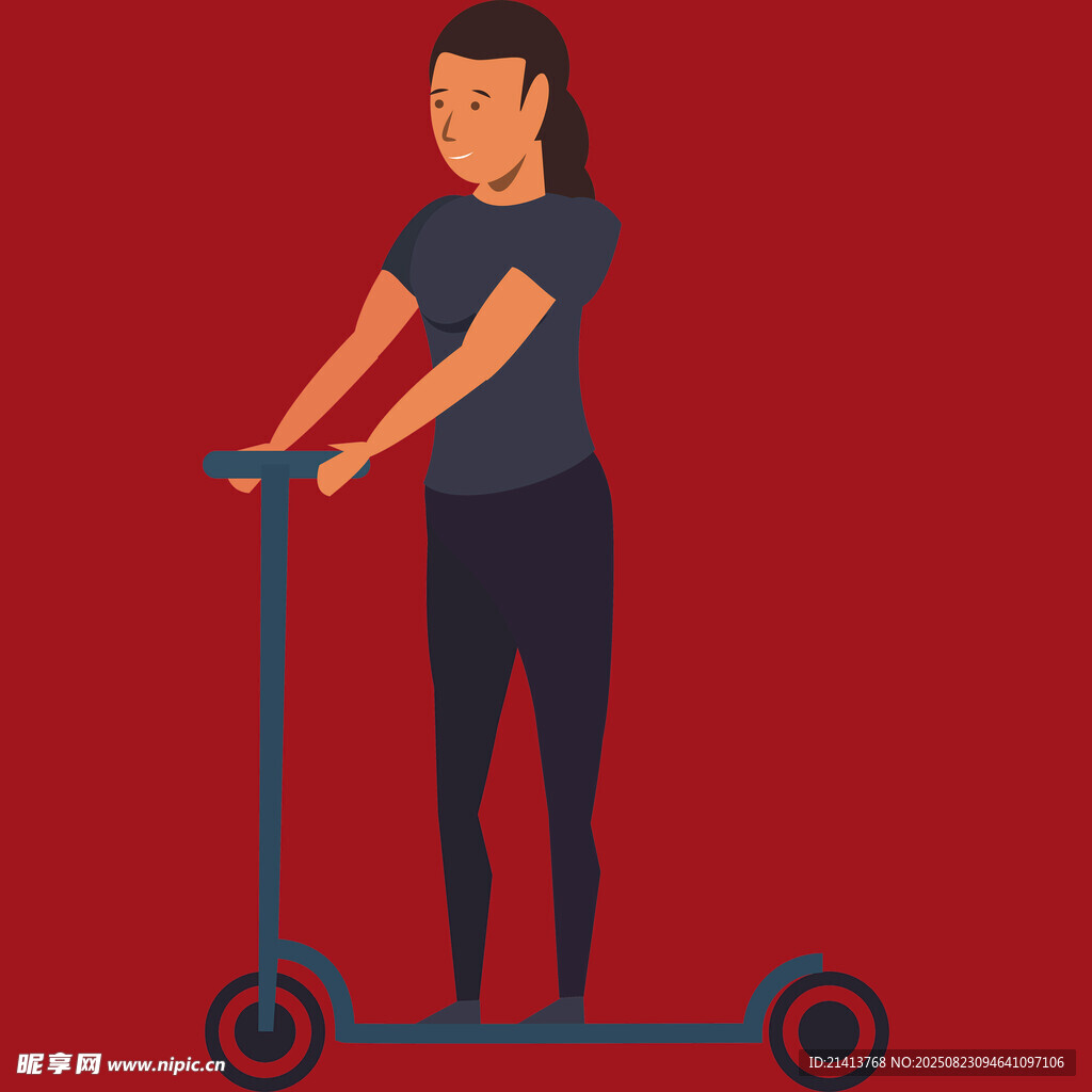 女子站立于电动滑板车上