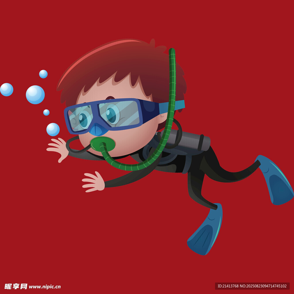 潜水小男孩探索水下世界