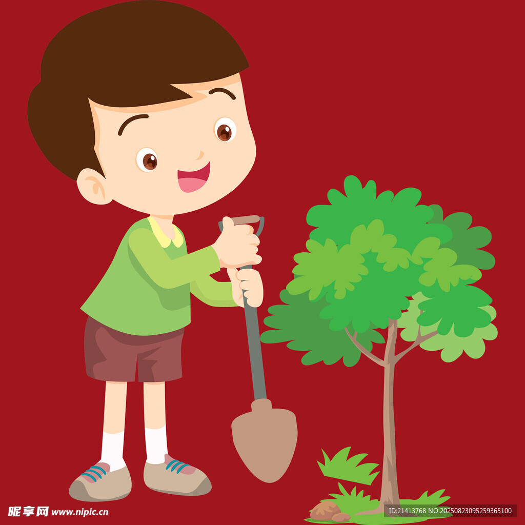 小男孩植树场景