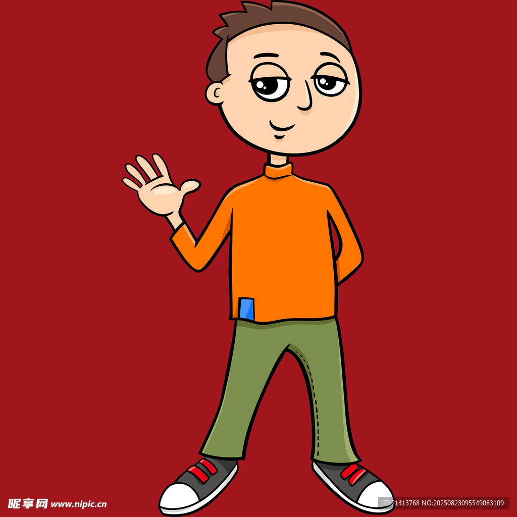 挥手的卡通男孩