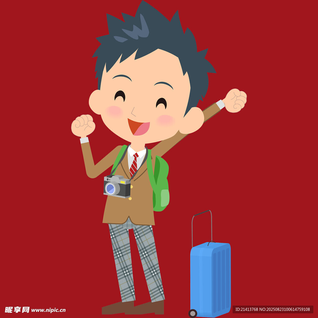 快乐出发的旅行少年