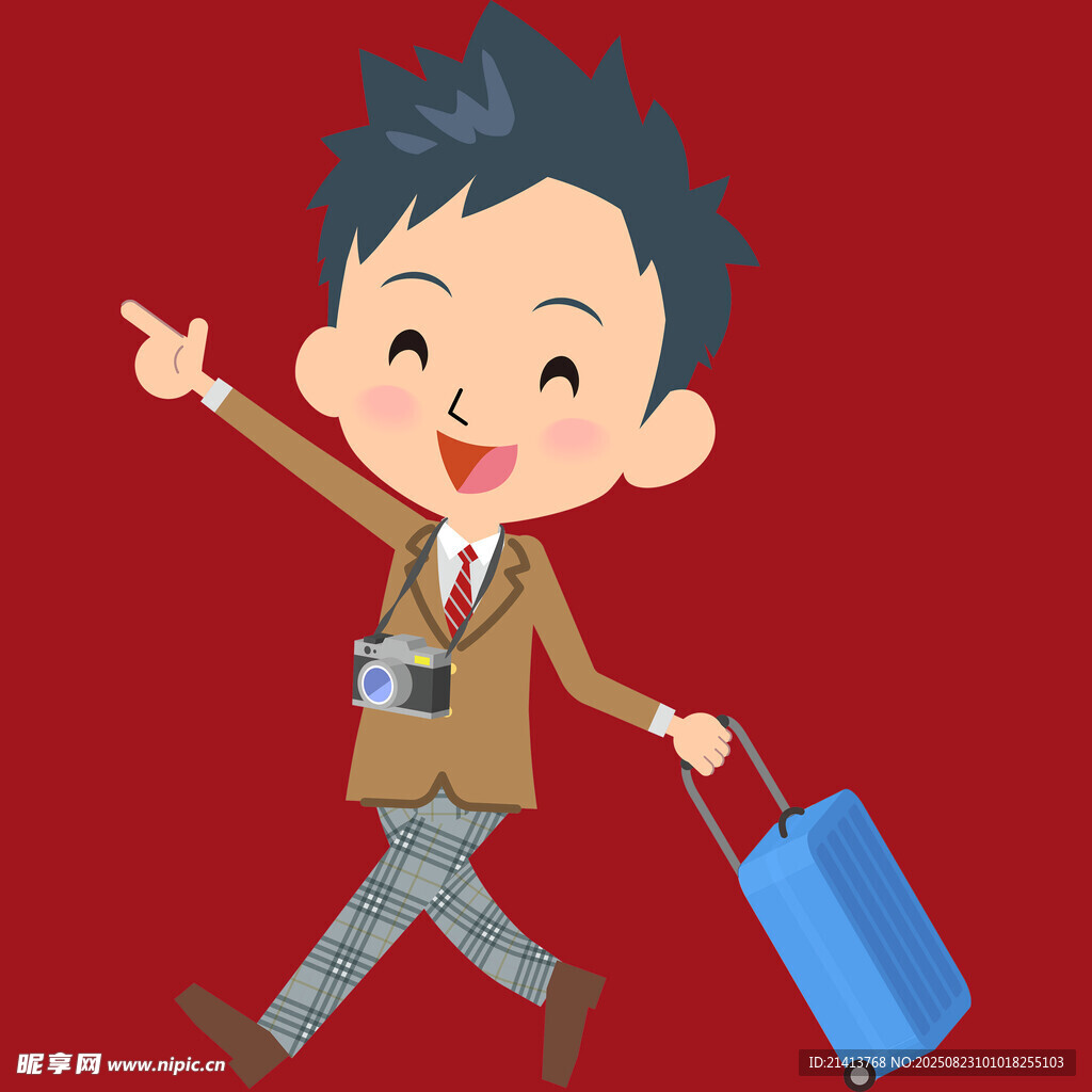 商务男孩拉行李箱出行