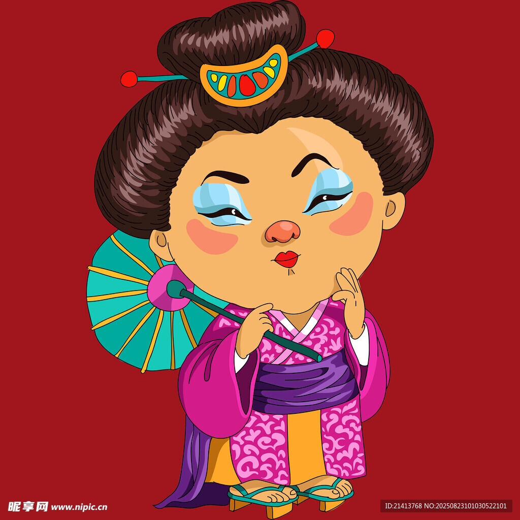 古风萌态仕女持扇图