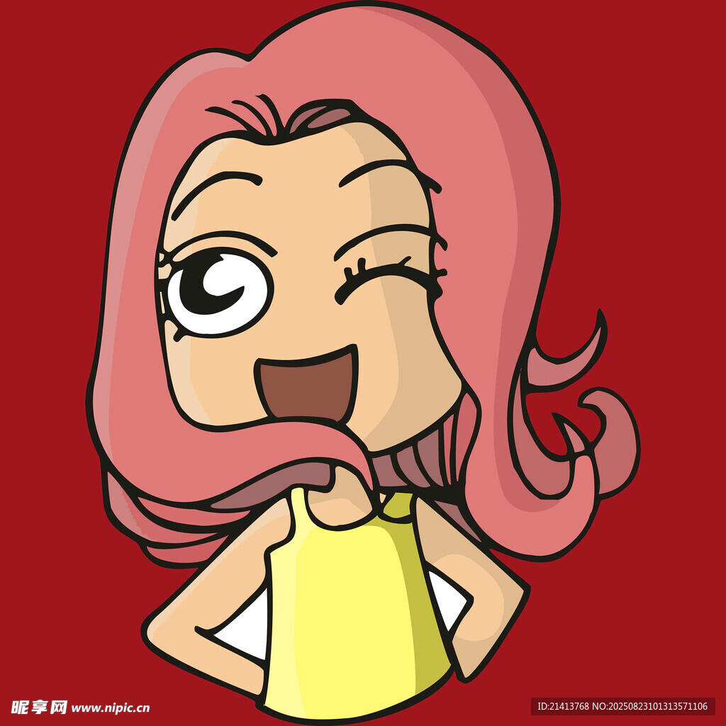 俏皮眨眼的粉色头发女孩